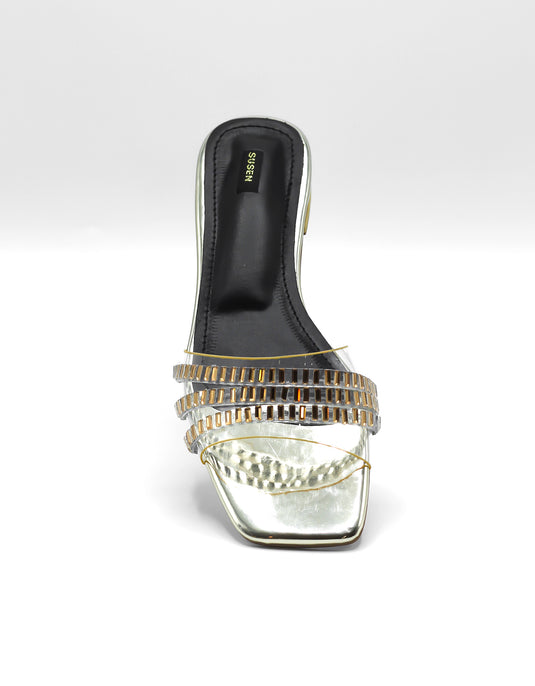 Get Crystal 001 Embellished Sandals front view with crystal embellishments.