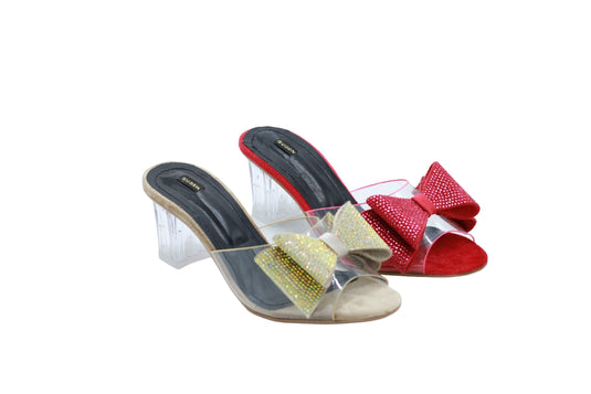 Stylish clear block heels for women, Twin-5 design.