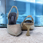 Comfortable Swiss 3P pointed toe gold sandals, blending style and durability.  